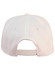 A white snapback cap with a textured back and adjustable strap. It features two holes for ventilation.