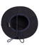 A navy blue brim and bucket hat with a drawstring, featuring an inner lining and a logo.