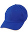 A blue Pique Mesh with Contrast Sandwich Cap featuring a structured design and a logo.