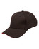 A black cap with a contrast red sandwich peak, featuring stitching and ventilation holes. Includes a logo.