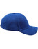 A blue pique mesh structured cap with a curved brim and an adjustable strap at the back, featuring a logo.
