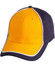 A two-tone cap featuring a bright yellow front and dark navy sides, with contrasting white piping and eyelets.