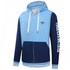 A light blue and navy zip hoodie featuring a logo and the word "SENIORS" on the sleeve. 