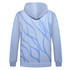 A light blue hoodie featuring a wavy design in darker blue, with a hood and long sleeves. Includes branding.