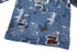 A blue denim hoodie featuring a distressed design with star patterns and a front pocket. It has a logo.