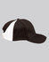 A black and white baseball cap with a sleek design and a visible logo.