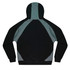 A men's hoodie featuring a black and grey colour scheme, showcasing a back view with a hood and raglan sleeves.