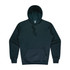 A dark green men's hoodie featuring a front pocket and a drawstring hood, with a logo on the label.
