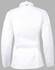 A white chef jacket featuring long sleeves and a button closure at the neck. Includes a branding logo on the sleeve.