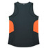 A black and orange singlet featuring a contrasting design on the sides and a logo on the back.