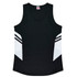 A black singlet with white side panels and a logo, featuring a V-neck design.