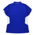 A blue polo shirt with white side panels and a collar, featuring a logo on the front.