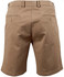 Men's stretch cotton chino shorts in a khaki colour, featuring back pockets and a waist adjuster, with branding present.