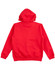 A red kid's full-zip fleecy hoodie with a hood, featuring long sleeves and a solid back design.