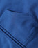 A blue full-zip fleecy hoodie featuring a front pocket and a smooth fabric texture. It includes a logo.
