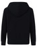A black kid's full-zip fleecy hoodie with a hood, featuring a plain back design and ribbed cuffs.