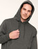 A grey adult's close front contrast fleece hoodie with a hood, featuring a front pocket and drawstrings.