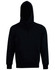 A black kids' close front contrast fleecy hoodie with a front pocket and a hood. It features a logo.