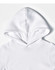 A white fleecy hoodie featuring a close front design and a drawstring hood, with a small logo.