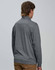 A men's half zip long sleeve sweatshirt in grey, featuring a simple design and a logo on the back.