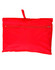 A red outdoor activity spray jacket, compactly packed with a zip closure and a hanging loop. Features a logo.