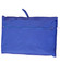 A blue outdoor activity spray jacket, folded and zipped for storage, with a small loop on top.