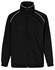 A black track jacket featuring a high collar and white accent detailing, with visible branding.