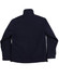 A navy blue reversible jacket with a high collar, featuring long sleeves and a simple design. It has a logo.