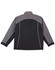 A reversible jacket featuring a black and grey design with contrasting white piping and a logo.