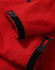 Red men's softshell full zip hoodie featuring black cuff details and a logo on the fabric.