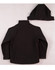A black ladies' softshell full zip hoodie with an attached hood, featuring a logo.