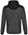 A black and grey men's jacket with a hood, featuring a quilted body and heathered sleeves. It has a logo on it.