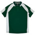 A green and white polo shirt with a collar and short sleeves, featuring a logo on the chest.