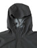 A men's waterproof performance jacket in dark grey, featuring a hood and adjustable ties. It has a logo on the chest.