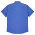 A short-sleeve button-up shirt in royal blue with a clean, minimalist design and a back yoke. Features a logo.