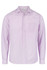 A long sleeve button-up shirt in light purple with a single pocket and branding on the collar.