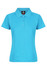 A bright blue polo shirt with a collar and short sleeves. It features a front placket with buttons and has a logo.