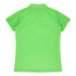 A green polo shirt with a collar and short sleeves, featuring a branding logo.