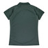 A dark green polo shirt featuring a classic design and a logo on the back.