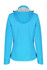 A soft shell jacket in bright blue with a hood and a branded logo. Back view showcases the design and fit.
