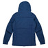 A navy blue jacket with a hood, featuring a simple design and no visible branding on the back.