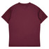 A back view of a maroon T-shirt featuring short sleeves and a simple design. It includes a logo.