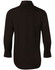 A black men's long-sleeve button-up shirt displayed from the back featuring a collar and buttoned cuffs.