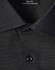 A black slim fit button-up shirt with a pin dot pattern and a collar, featuring a logo tag inside.