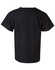 A black unisex short sleeve tunic top with a simple design and a logo on the back.