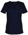 A navy short-sleeve scrub top featuring a V-neck and multiple pockets, with branding visible.