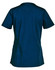 A solid dark teal short sleeve scrub top with a simple design and a logo on the back.