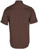 A brown men's short sleeve military shirt with rolled-up sleeves and a logo on the back.