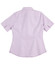 A short-sleeved, button-up women's shirt in light purple with a fitted back design and a logo on the fabric.