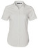 A white short-sleeved button-up shirt featuring a dobby striped pattern and a logo on the collar.